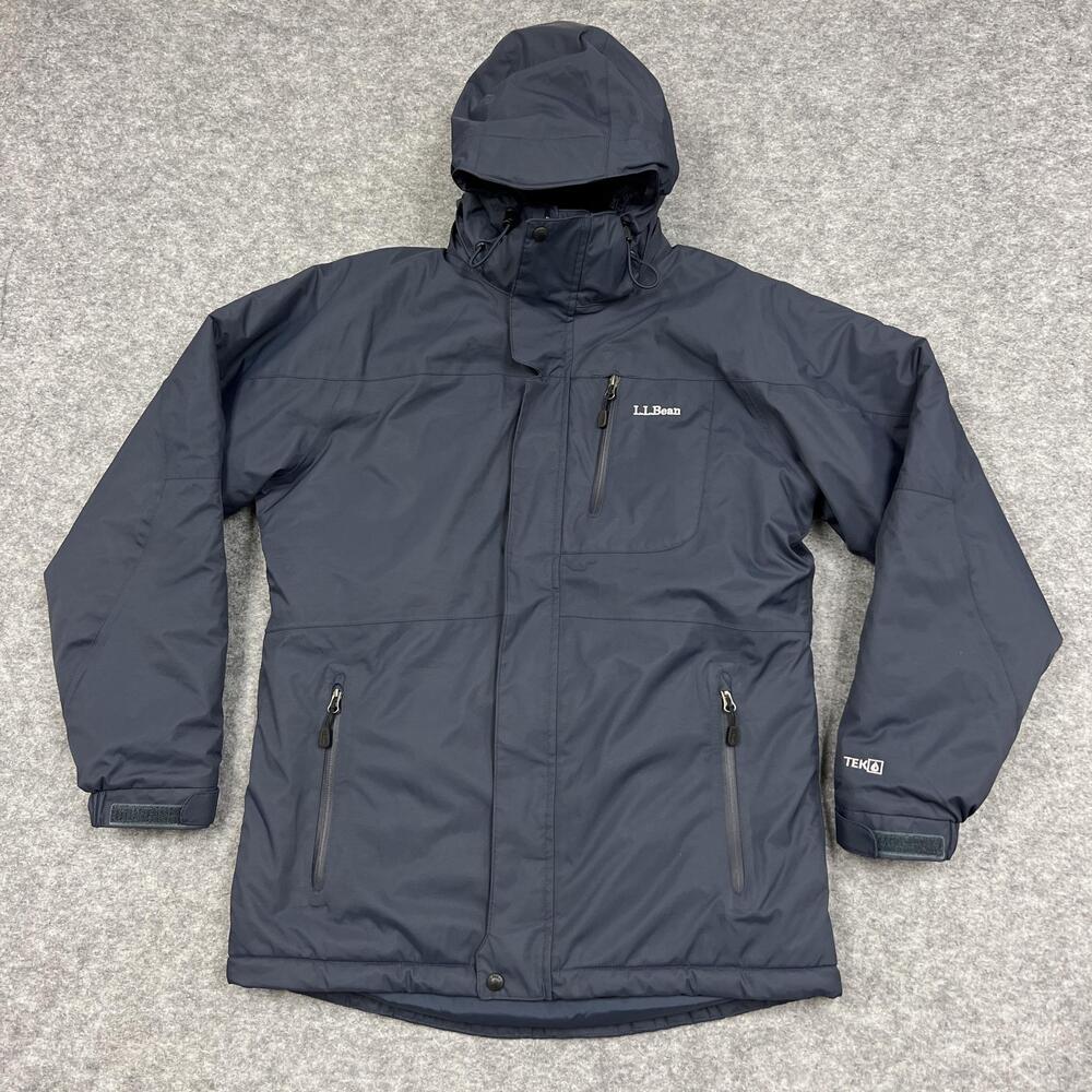 LL Bean Jacket Mens S Blue Carbon Puffer Hooded Rugged Ridge Parka Primaloft